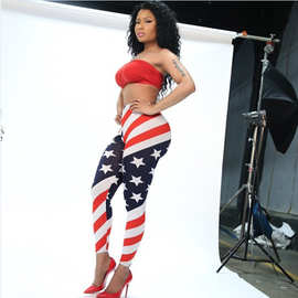 【已下架】M134 火爆款式欧美新款性感星条旗紧身连衣裤套装