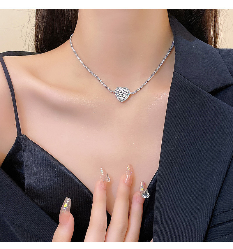 Fashion Heart Shape Titanium Steel Copper Plating Zircon Necklace 1 Piece