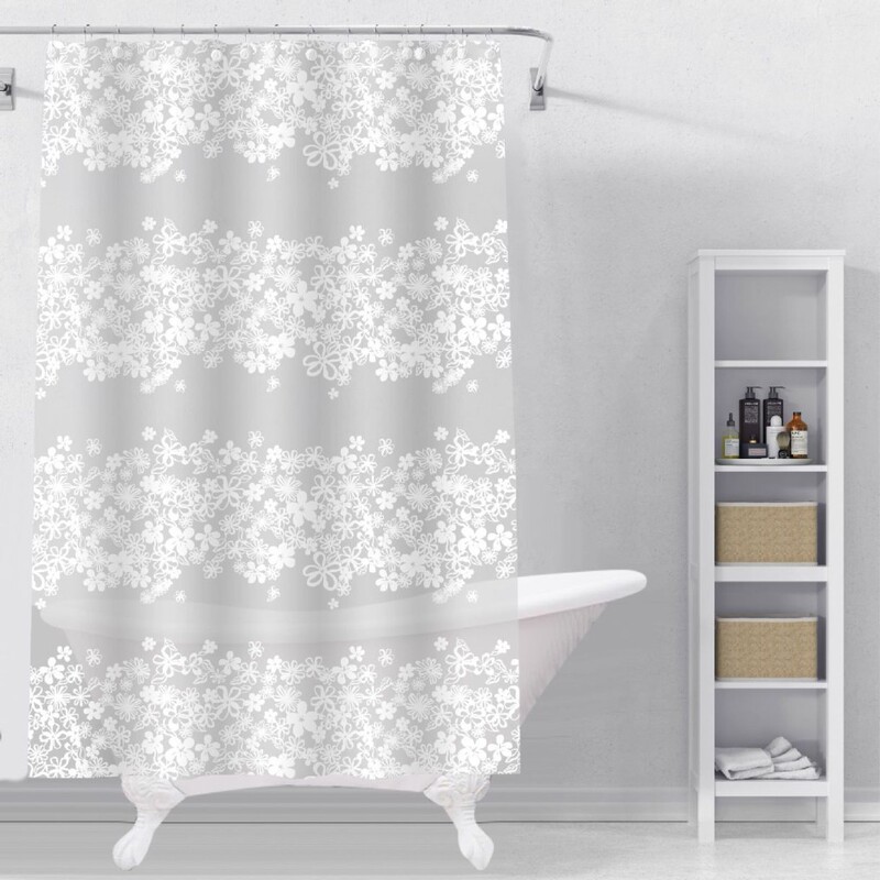 Floral pattern shower curtain, thickened, no-drill installation, PEVA partition curtain, waterproof, mold-resistant, dry-wet separation shower curtain