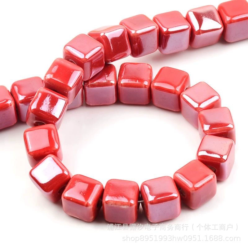 Handmade Ceramic Square Beads, 6/8/10 mm Polished Glazed Cubes for Necklace & Bracelet