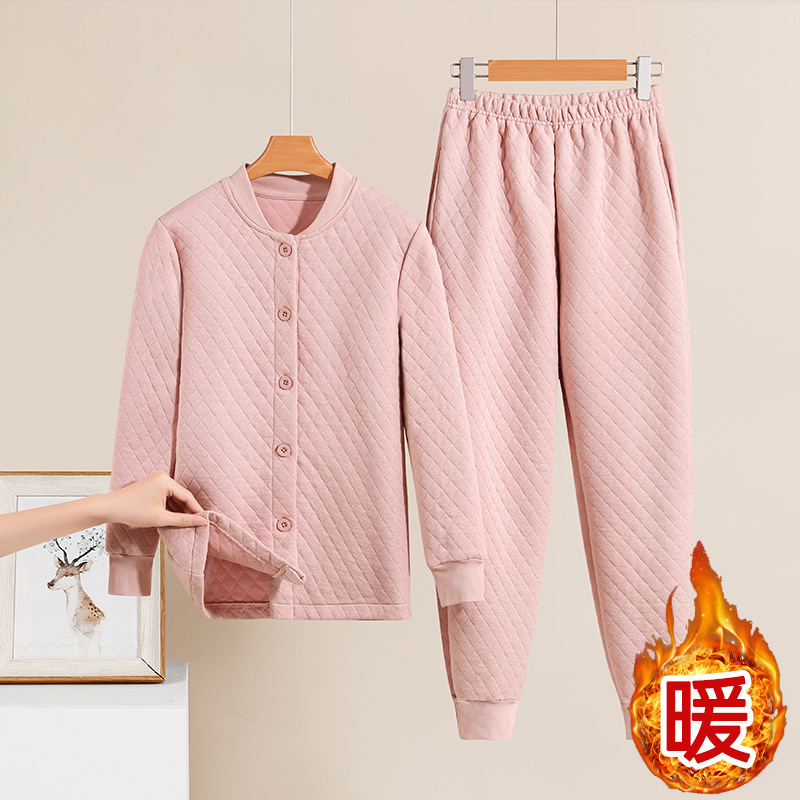 Thermal Underwear Women's Set with Fleece and Thickened Women's Loungewear for Elderly, Autumn Clothes, Autumn Pants, Pajamas, Quilted Cardigan