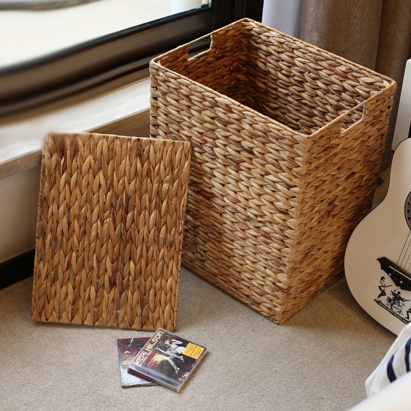 Cesta de ropa de paja de estilo japonés canasta de almacenamiento doméstica caja de almacenamiento de ropa de dormitorio cesta de lavandería grande con tapa