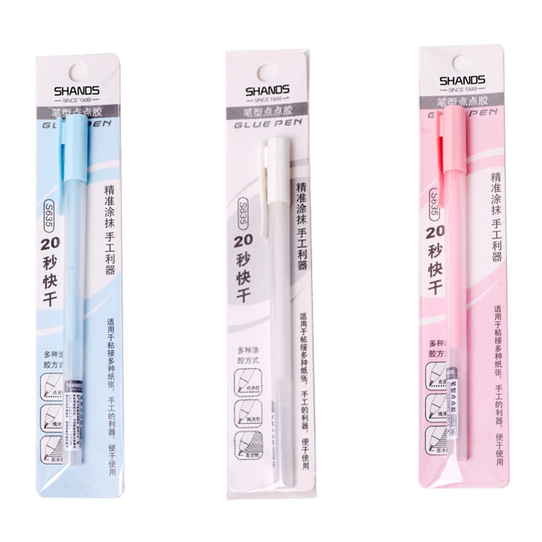 Shanzhi tipo de pluma dispensadora creativa pegamento de color de secado rápido al por mayor para niños DIY hecho a mano pluma dispensadora de diario