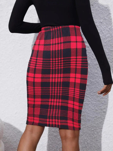 Spring and autumn printed plaid hip package retro skirt