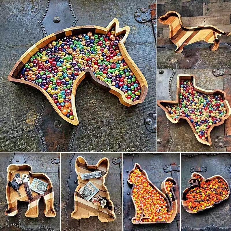 European Dachshund Wooden Fruit Plate Wooden Plate DIY Storage Plate Ornament Creative Tray Home Oak Plate Decoration