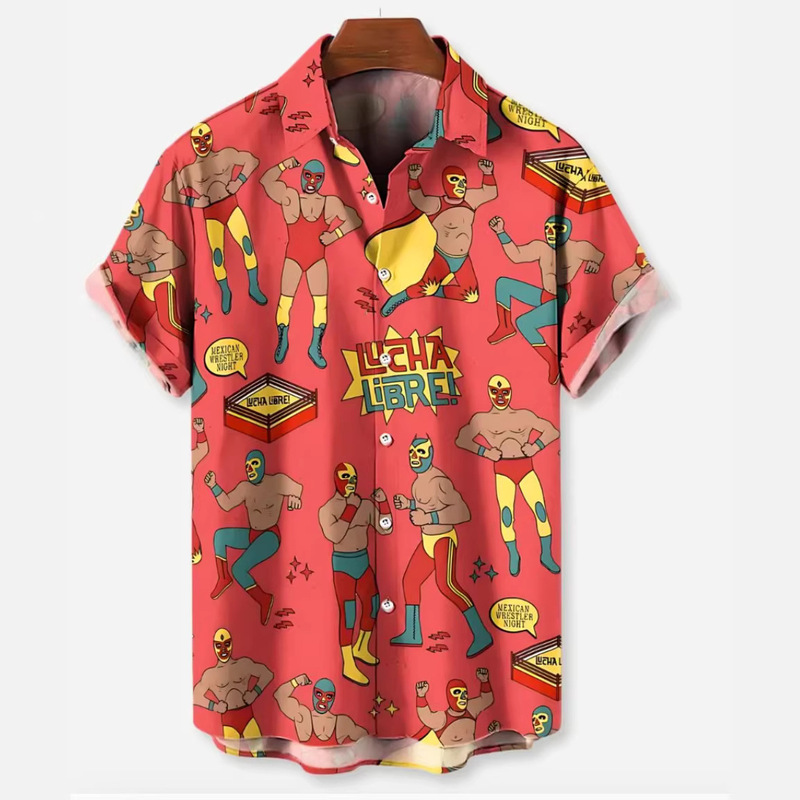 European and American Cross-Border Men's Fashion Casual Hawaiian Style 3D Digital Print Floral Cowboy Short-Sleeve Shirt