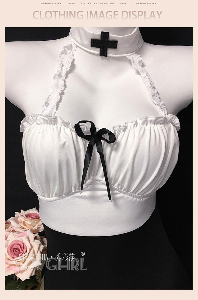 Nurse Role Play Lingerie Set with Headpiece, Mini Skirt, Wrist Bands and Thong — detail image 10