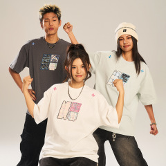 NSTNEW START 発芽プラン パッチプリント アメリカンレトロ 夏 ゆったり カジュアル 万能 半袖 Tシャツ