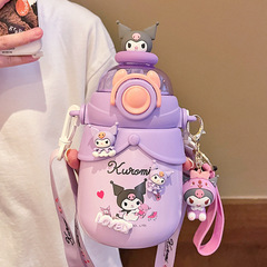 三麗鷗庫洛米保溫杯女生高顏值316不鏽鋼兒童吸管杯斜挎可愛卡通