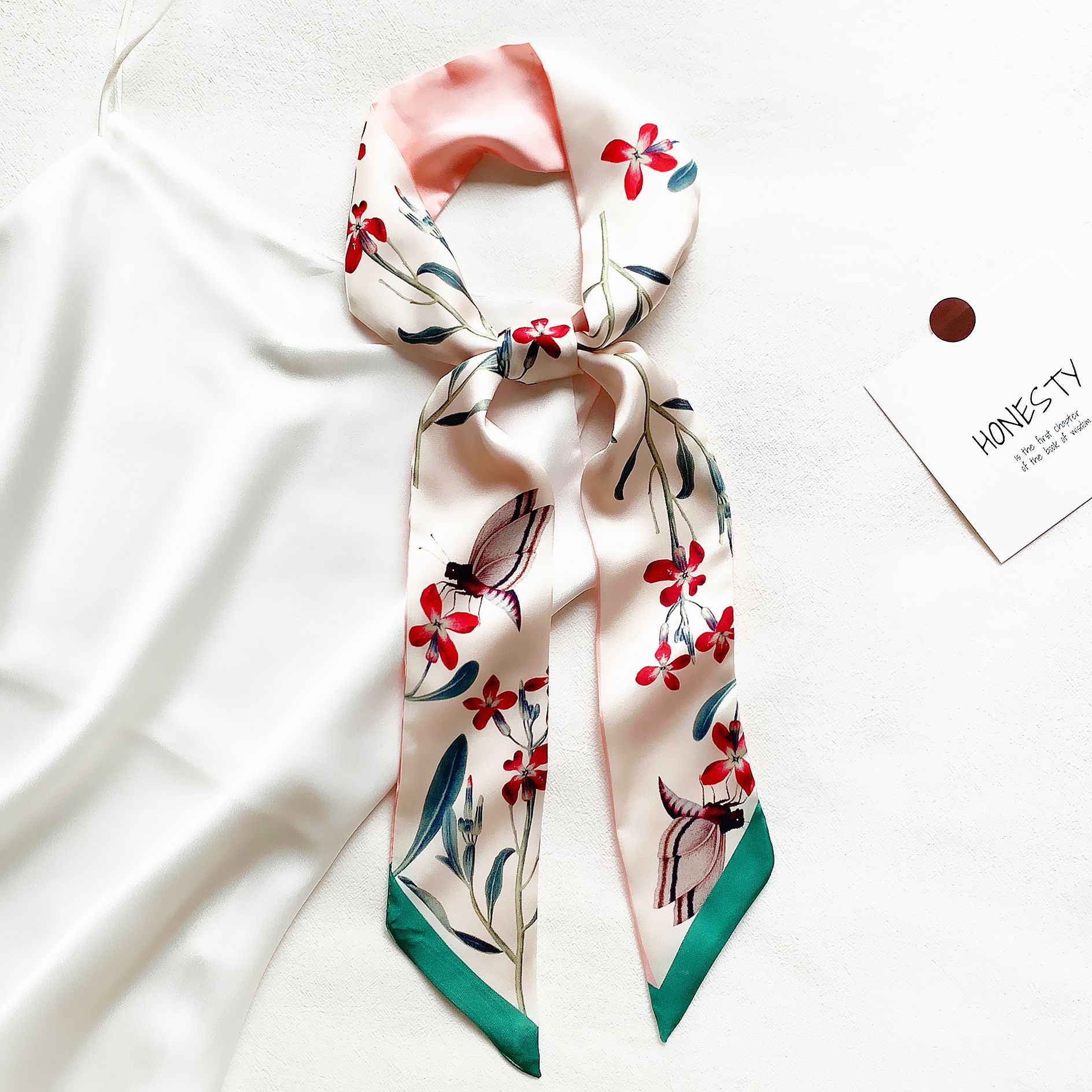 Silk Scarf Classification Korean Style Summer Flower And Bird Printed Ladies Decoration Ribbon Hair Band Scarf