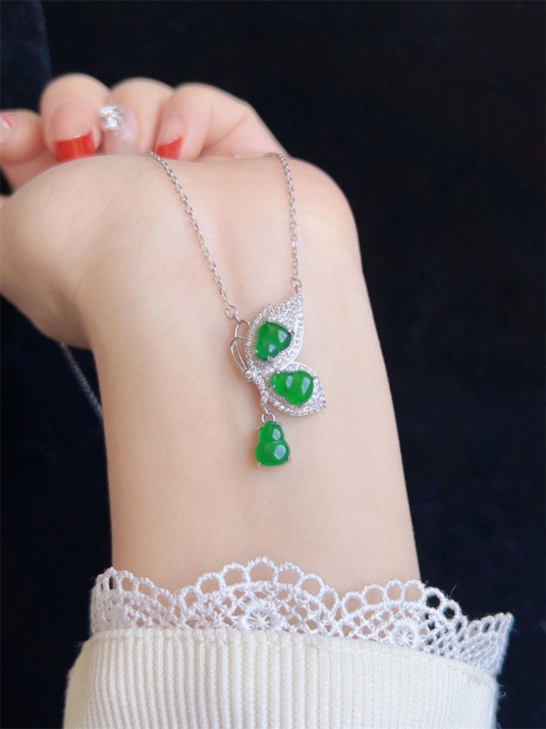 Vòng cổ ngọc bích tự nhiên bạc 925 mạ vàng mặt hồ lô phong thủy chi tiết 30