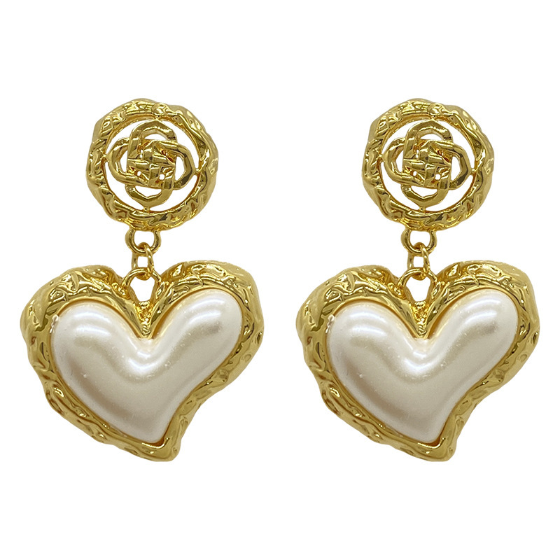 1 Pair Vintage Style Heart Shape Plating Inlay Alloy Artificial Pearls Drop Earrings display picture 4