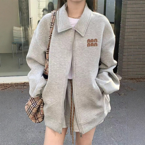 Women's Casual Two-Piece Set: Jacket + Skirt with American Letter Crew Neck Sweatshirt and Elastic Waist Skirt