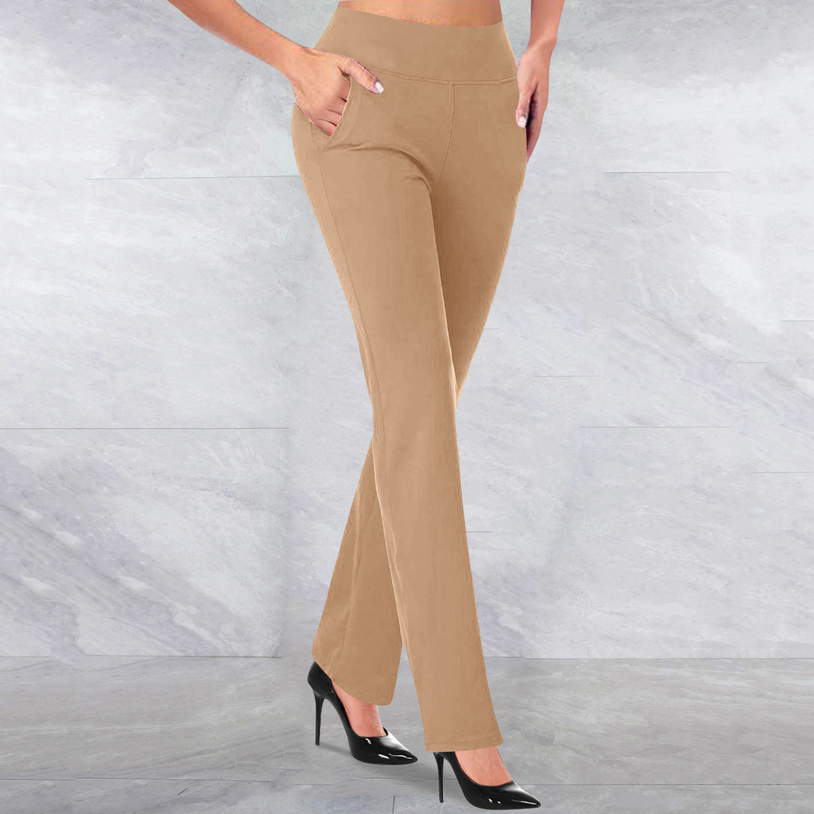 Comfort Function Women's Office Business Solid Color Full Length Pocket Dress Pants