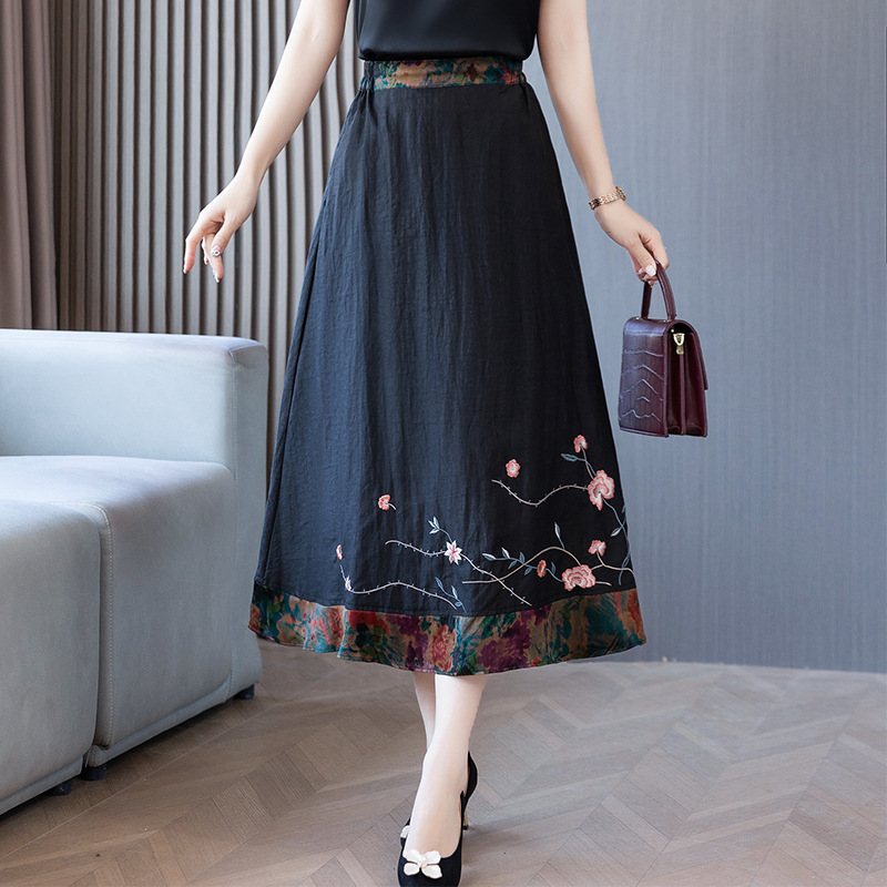 高级感新中式国风刺绣2023新款龟纹提花半身裙女时尚百搭气质长裙