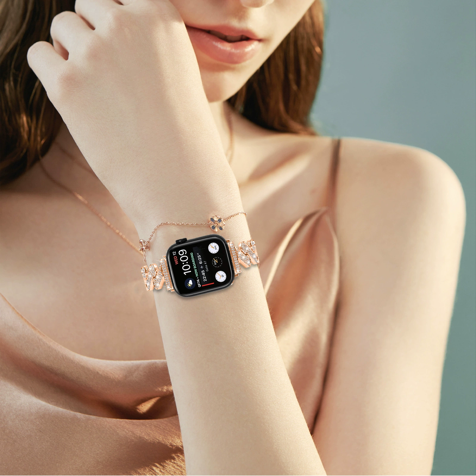 Устанавливается на Apple Watch 10ULTRA2 Band 7 -характер драгоценный камень бриллиант найден новый золотой новый ароматный ветер