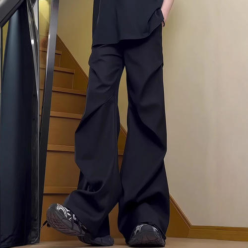 American High Street Pockets Folded Drape Plain Color Men's and Women's Casual Micro-Angle Minority High-end Cleanfit Casual Pants