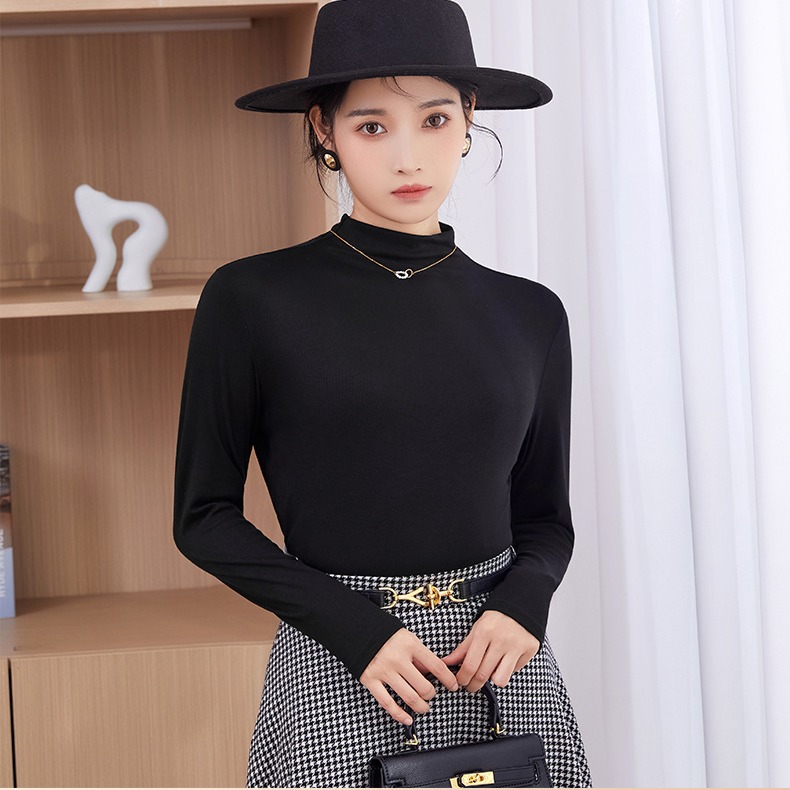 Modal half turtleneck bottoming shirt long-sleeved T-shirt Women's inner wear 2023 new autumn and winter thin black early autumn top