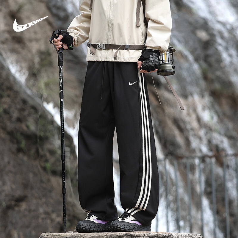 Cross-Border Sports Pants with Three Stripes, Wide-Leg, New Spring/Autumn Outdoor Hiking Skiing Straight-Leg Wide-Leg Pants