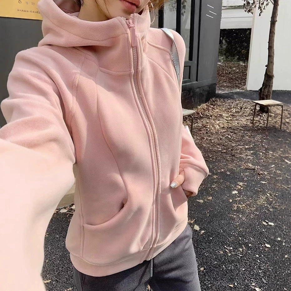 Новая осенне-зимняя однотонная утепленная флисовая женская толстовка с длинным рукавом, застежкой-молнией и капюшоном, моделирующая фигуру, FY6666