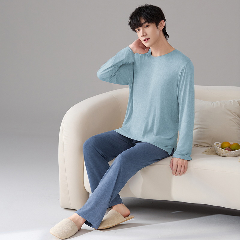 Pijamas modales para hombres primavera y otoño pantalones largos de mangas largas sueltos de tamaño grande verano para hombres simple set de ropa de casa gris