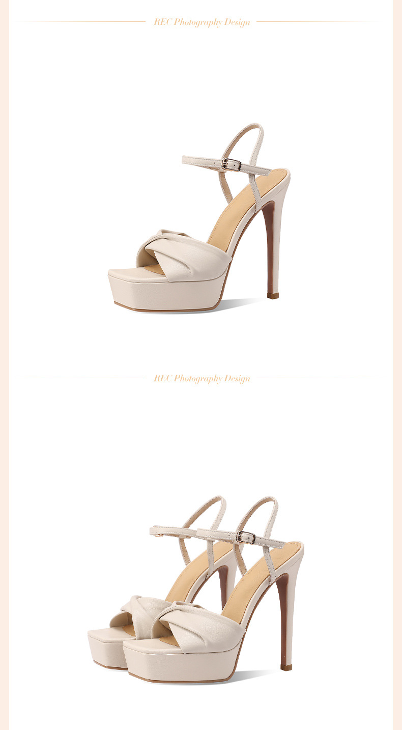 Giày sandal cao gót nữ hở mũi quai ngang mũi vuông đế platform gót 13 cm — Màu đen chi tiết 4