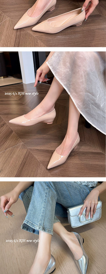 Giày cao gót nữ mũi nhọn tăng chiều cao bên trong, gót dốc 3 cm, da mềm, phối đồ công sở — Màu bạc, Màu mơ, Màu vàng nhạt chi tiết 12