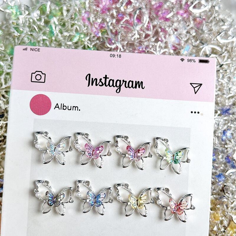 New Laser Big Butterfly Nail Art Jewelry Accessible Luxury Ice Transparent Elf Wearable Nail Accessories Nail Art Butterfly Jewelry