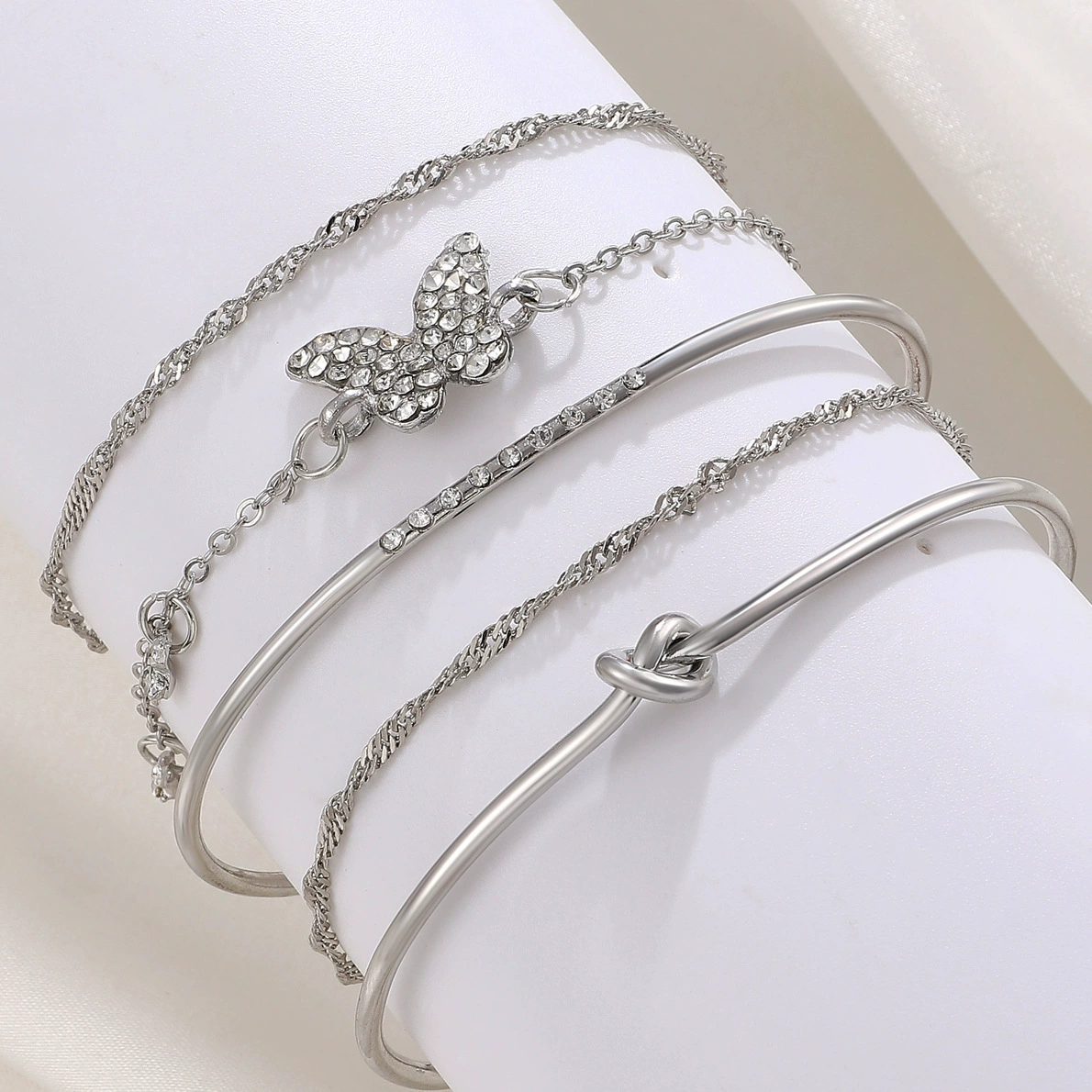Metal Bracelet Set, 4-Piece Multi-Style (hip-hop, punk, European) – mixed finishes