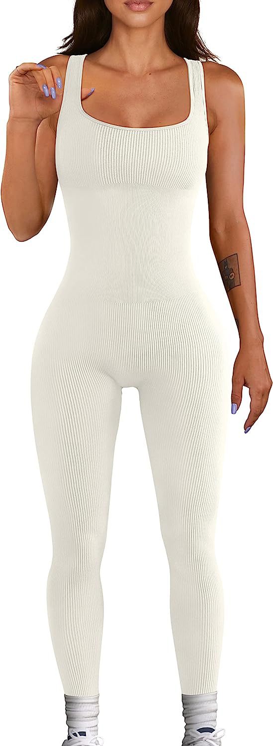 Europa y América transfronteriza 2023 verano sexy mujer yoga mono acanalado cuello cuadrado sin mangas deportes mono Pantalones image 7