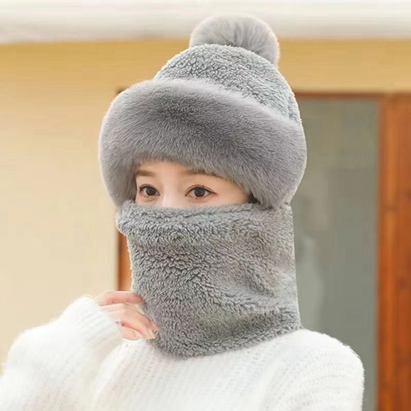 冬のかわいいキツネ耳ぬいぐるみ耳保護帽子、ネックスカーフ、オールインワン暖かい帽子、多用途の顔見せの小さな秋冬帽子|undefined