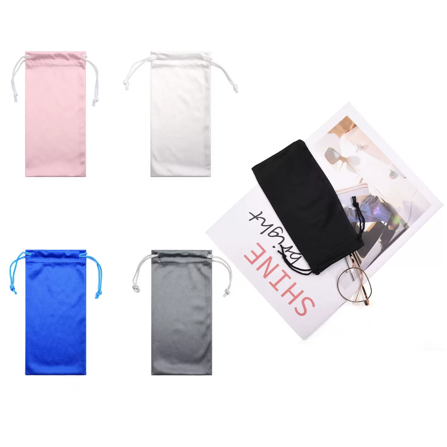 批发新款纤维眼镜袋柔软纯色抽绳手机收纳袋眼镜布袋可印logo