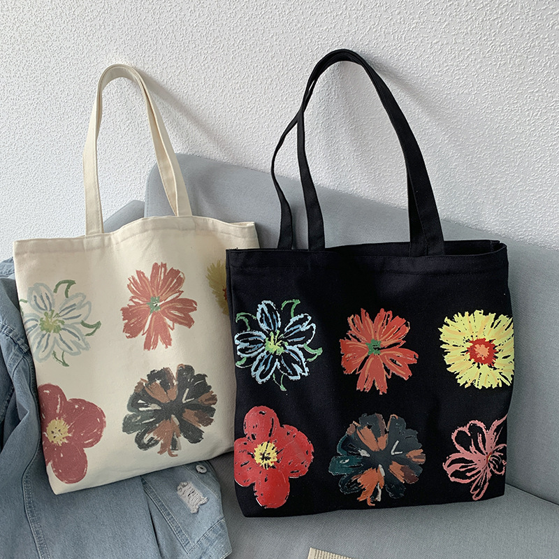 Women's Large Canvas Flower Basic Square Zipper Canvas Bag display picture 1
