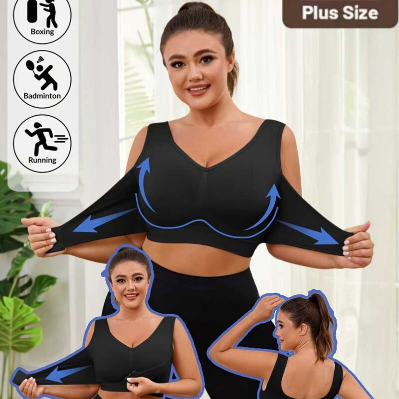 Cross-Border European and American Hot-Selling Temu Shein Amazon Women's Plus-Size Solid Color Wireless Front-Clasp Seamless Sports Bra Cross-Border European and American Hot-Selling Temu Shein Amazon Women's Plus-Size Solid Color Wireless Front-Clasp Seamless Sports Bra