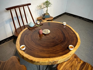 bl南美胡桃木大板桌圆盘茶桌茶台雨木原木年轮桌餐桌圆桌实木自然-阿里巴巴