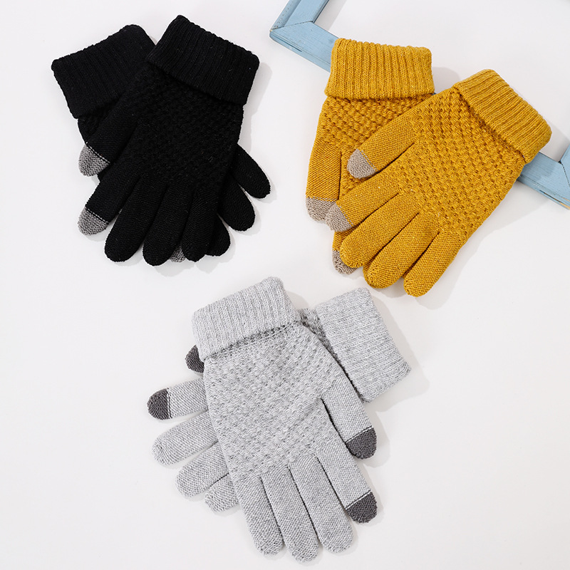 Gloves winter warm student Korean version of simple men's and women's fleece thickened cycling five fingers can touch screen cold cotton gloves_maomaolike.com