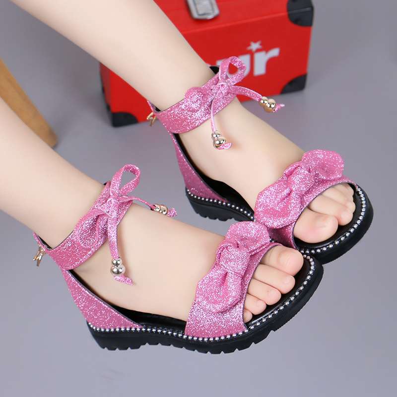 Girls' Sandals 2025 Summer New Arrival Korean Style Soft-soled Princess Shoes Bow Shoes Student Shoes Beach Shoes