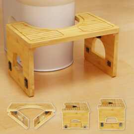 新款竹制马桶凳U型脚踏马桶辅助凳家用坐便器垫脚凳折叠节约空间