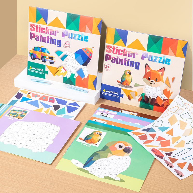 Children's 3D Geometric Collage Puzzle Educational Toys Kindergarten 3-6 Years Old Focus Handmade DIY Stickers