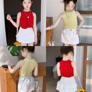 女童背心夏季新品韩版波点冰丝吊带韩系辣妹儿童上衣跨境批发