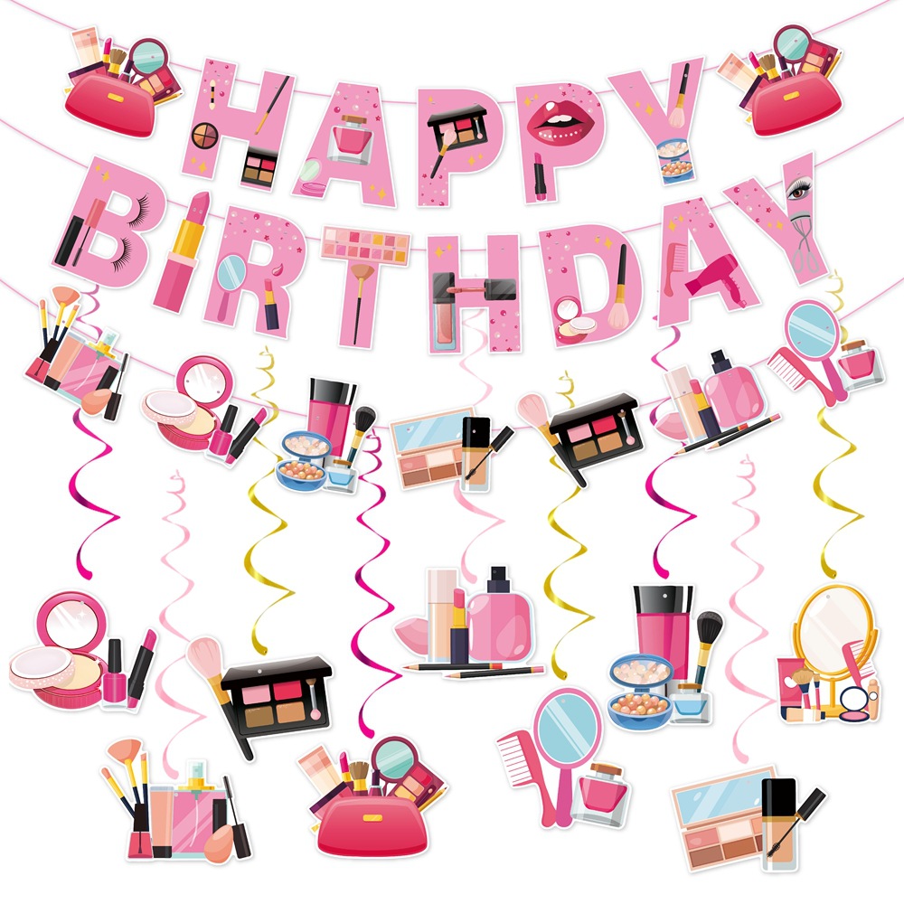 Nueva decoración de fiesta de cumpleaños maquillaje conjunto de temas de maquillaje decoración de fiesta de cumpleaños tarta de bandera