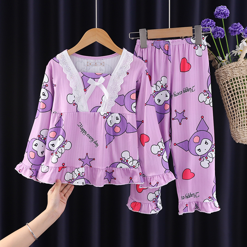 Pijamas para niños niñas de primavera y otoño traje de manga larga bebé Delgado mediano y grande niños niñas dulce dibujos animados homewear ropa exterior
