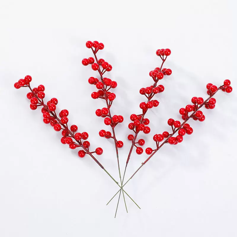 单叉30红果发财果圣诞装饰仿真红浆果冬青果家居婚庆装饰仿真红果