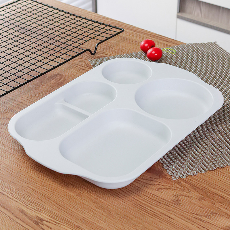 4 piezas de paja de trigo estudiante cena plato engrosada cantina compartimiento vajilla resistente a la caída anti-escaldado multi-rejilla plato logo image 10
