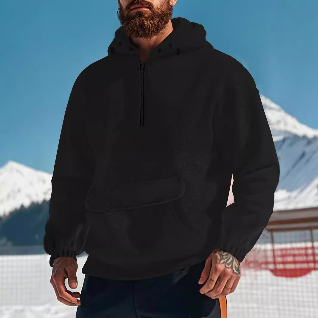 Felpa con cappuccio da uomo autunno inverno felpa con cappuccio in pile austriaco con tasca larga e mezza cerniera pullover con cappuccio_voghion.com