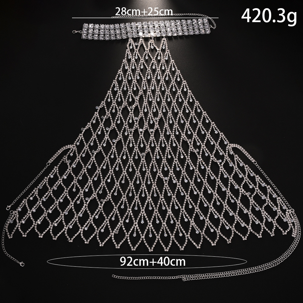 Europa y los Estados Unidos sexy goteo de flange cadena de pecho exagerada diamante hueco bikini accesorios cadena del cuerpo cadena