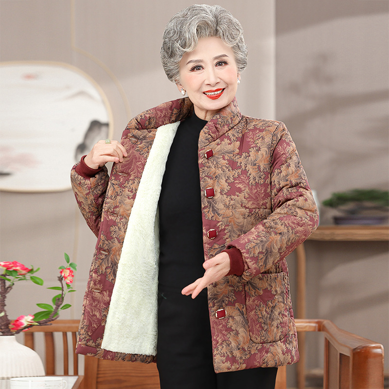 奶奶冬装加绒加厚棉衣中老年女棉袄60岁70妈妈保暖外套姥姥衣服厚
