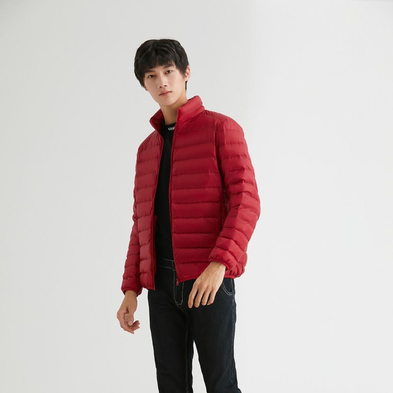 Nuevo 90 blanco chaqueta de invierno hombre ligero corto joven de mediana edad chaqueta de cuello ultra ligero auténtico