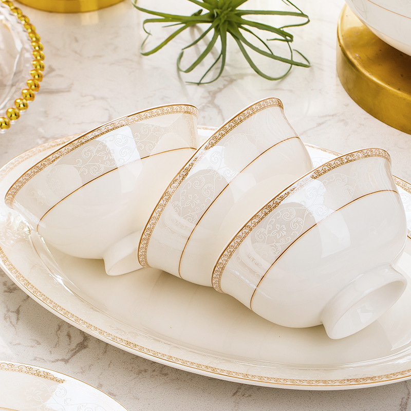 Ceramic Dishes Wholesale Jingdezhen Bone China Tableware Bowls and Plates Free Combination Set Household Rice Bowls Noodle Bowls