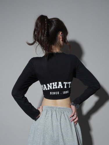 Printed Waistline Jazz Short Top Women  Spring and Autumn New Fashion Hot Girl European and American Street Style Sport Outer Wear Trendy 